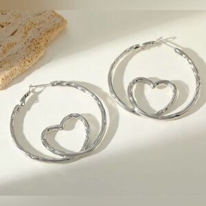 Silver Heart Hoop Earrings